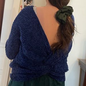 Knot back blue chenille sweater